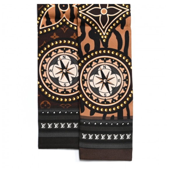 Louis Vuitton Silk Scarf Bandeau LV World Maroon New - Picture 8 of 15